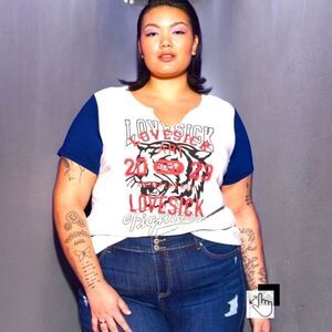 TORRID Plus Size Cotton Notch Neck Color Block Print Tee 2X